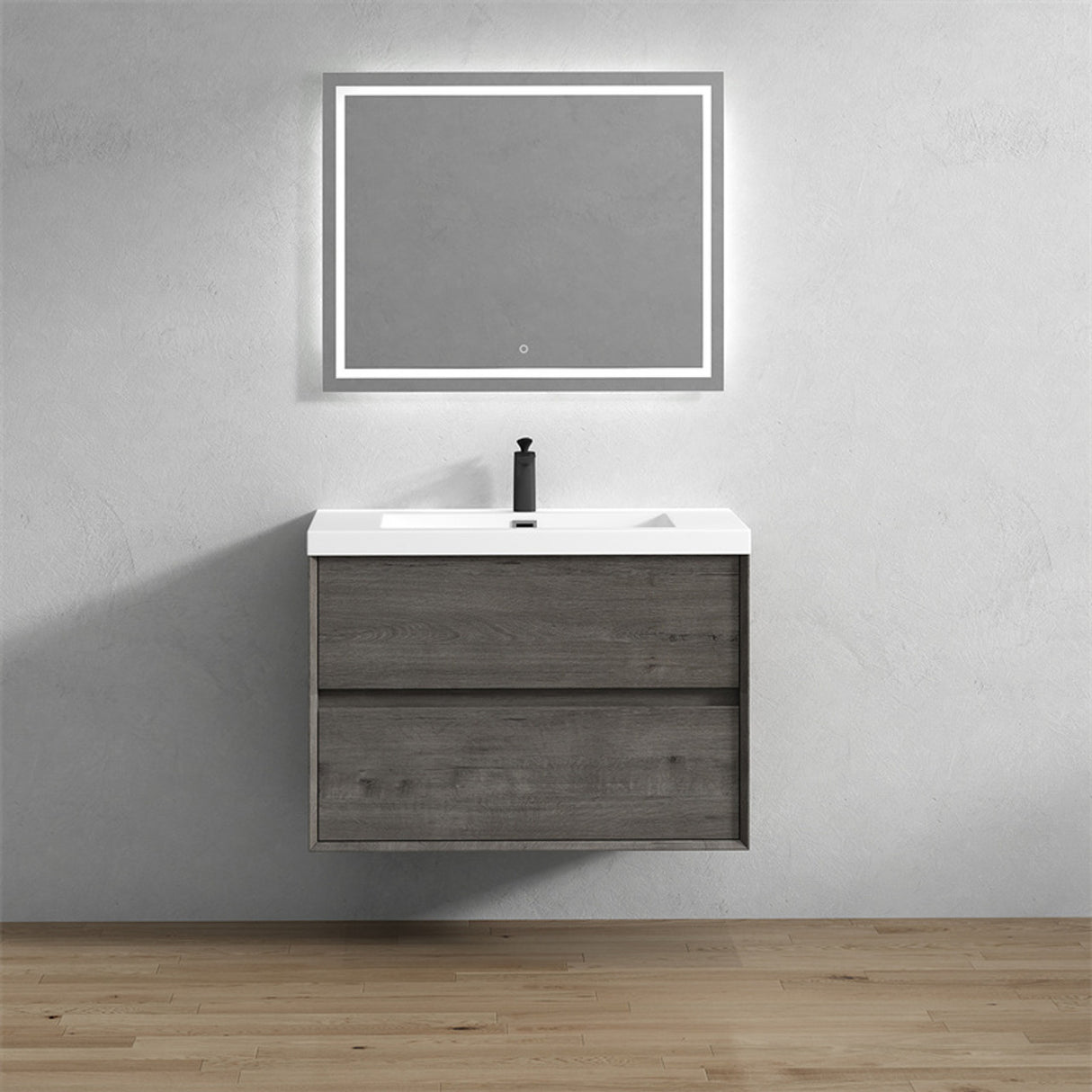 Luxury Kingdom Floating / Wall Mounted Bathroom Vanity With Acrylic Sink, Farmhouse Bath Vanity W/ Storage Cabinet