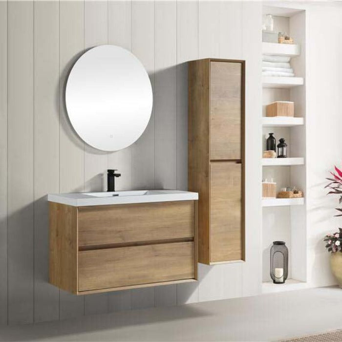 Luxury Kingdom Floating / Wall Mounted Bathroom Vanity With Acrylic Sink, Farmhouse Bath Vanity W/ Storage Cabinet