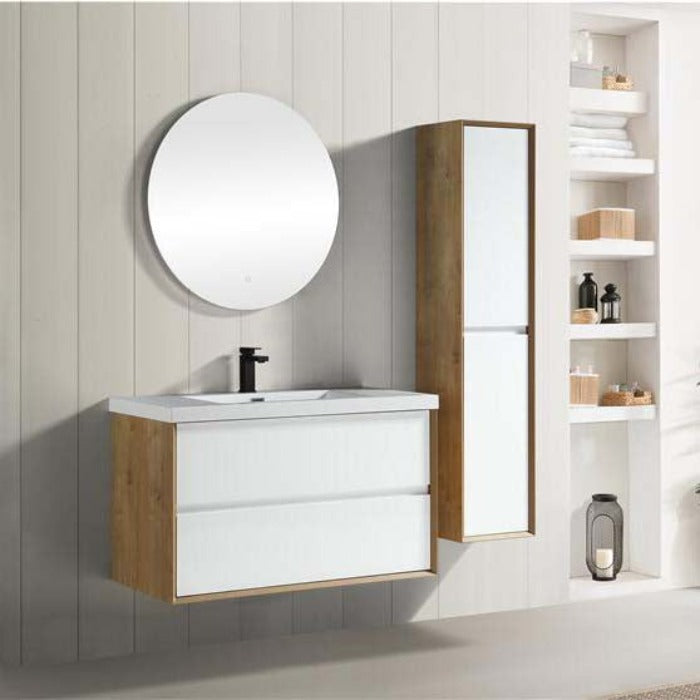 Luxury Kingdom Floating / Wall Mounted Bathroom Vanity With Acrylic Sink, Farmhouse Bath Vanity W/ Storage Cabinet