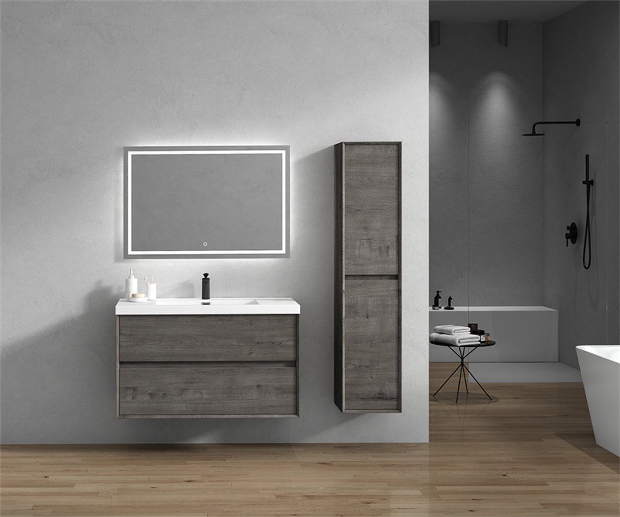 Luxury Kingdom Floating / Wall Mounted Bathroom Vanity With Acrylic Sink, Farmhouse Bath Vanity W/ Storage Cabinet