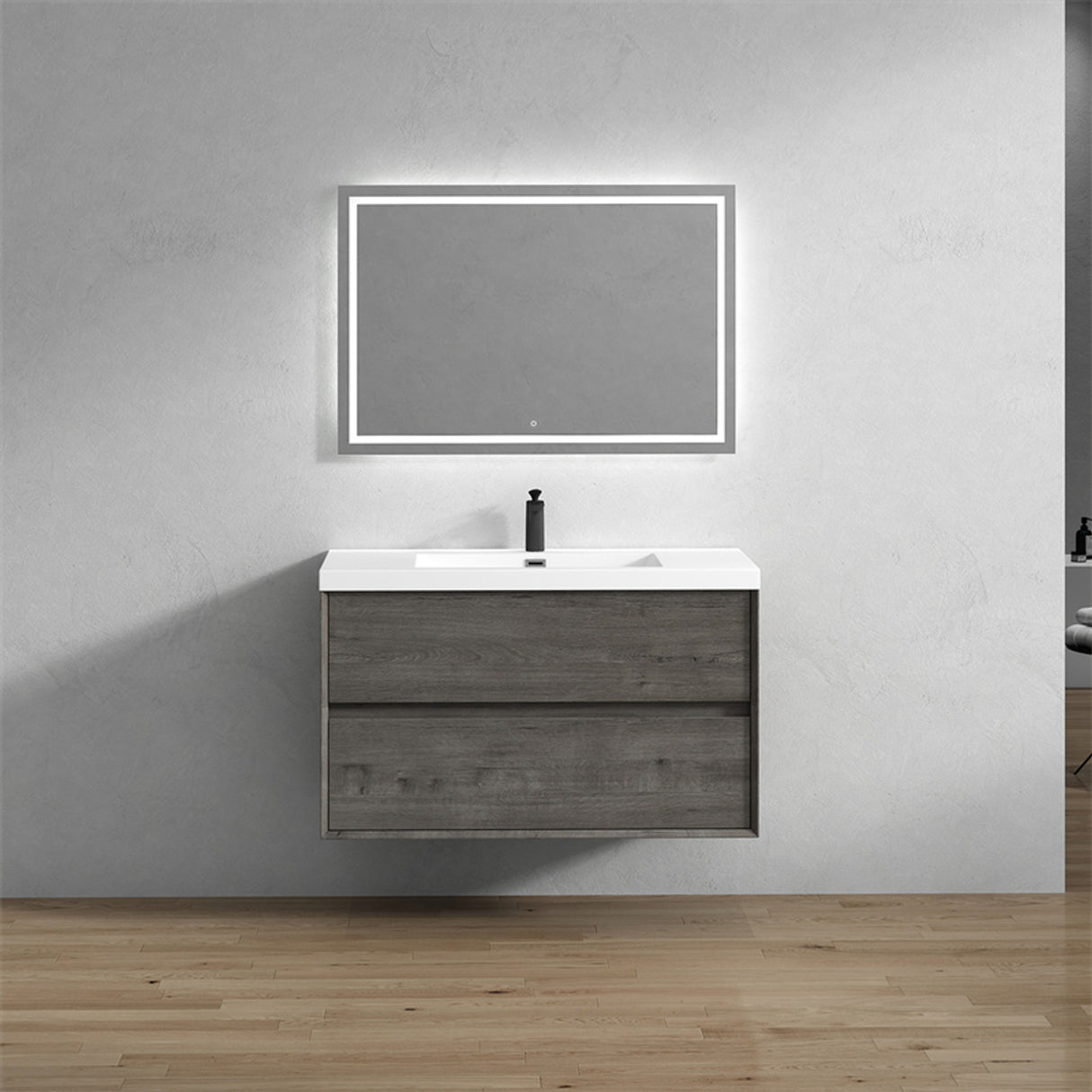 Luxury Kingdom Floating / Wall Mounted Bathroom Vanity With Acrylic Sink, Farmhouse Bath Vanity W/ Storage Cabinet