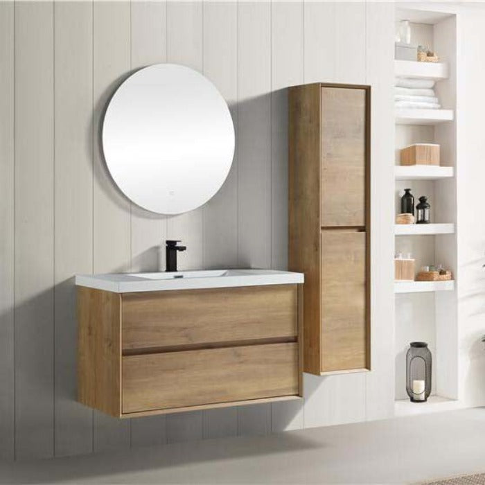 Luxury Kingdom Floating / Wall Mounted Bathroom Vanity With Acrylic Sink, Farmhouse Bath Vanity W/ Storage Cabinet