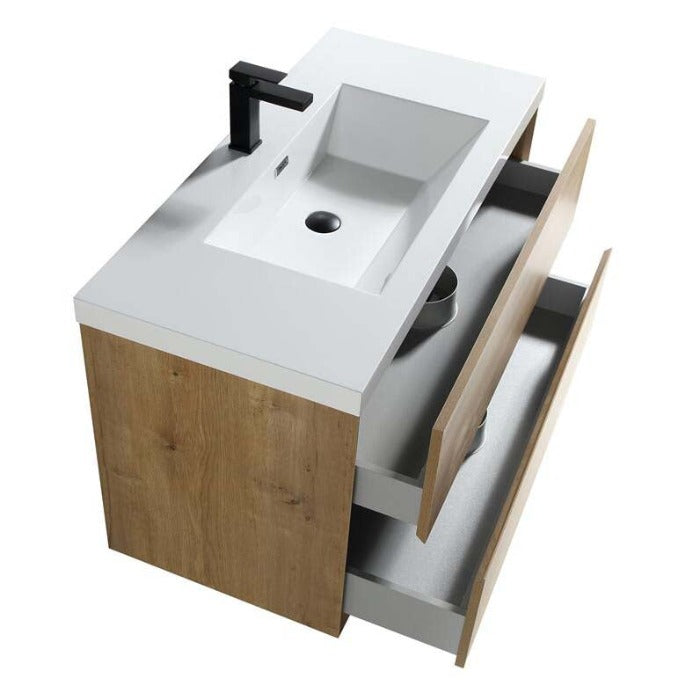 Luxury Kingdom Floating / Wall Mounted Bathroom Vanity With Acrylic Sink, Farmhouse Bath Vanity W/ Storage Cabinet