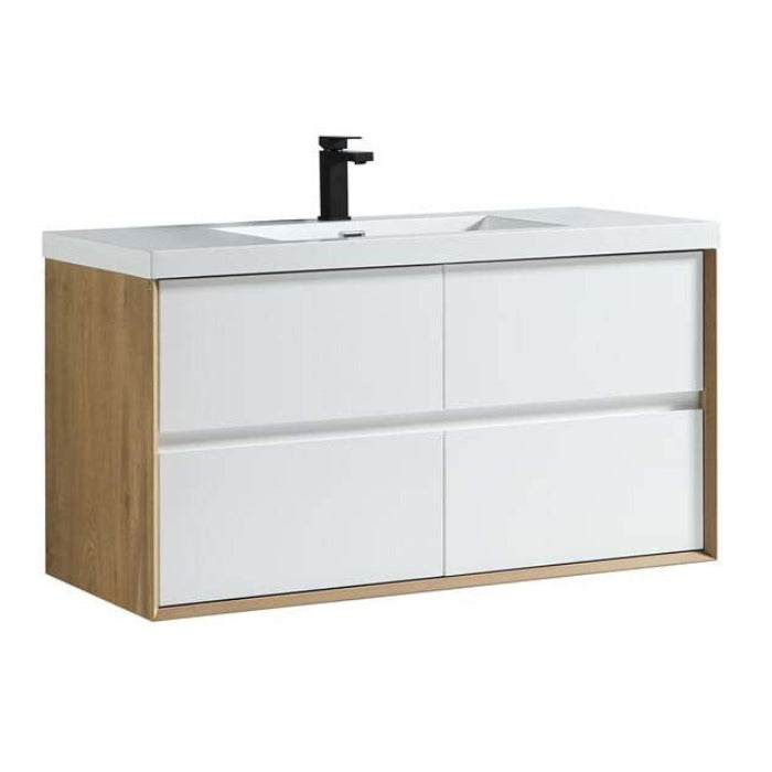 Luxury Kingdom Floating / Wall Mounted Bathroom Vanity With Acrylic Sink, Farmhouse Bath Vanity W/ Storage Cabinet