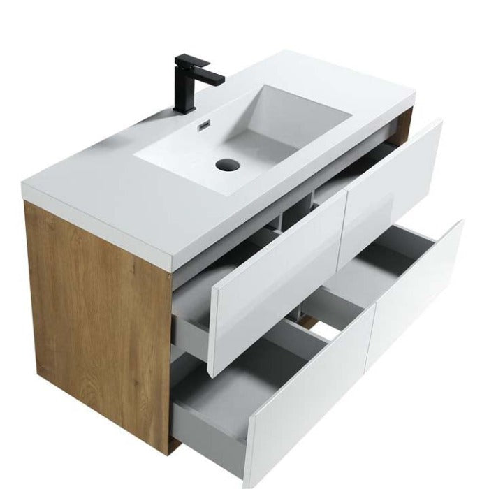 Luxury Kingdom Floating / Wall Mounted Bathroom Vanity With Acrylic Sink, Farmhouse Bath Vanity W/ Storage Cabinet