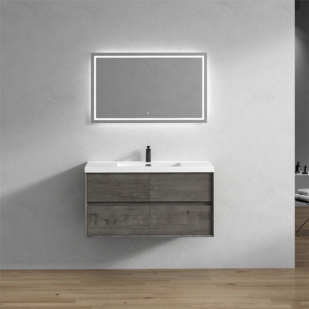 Luxury Kingdom Floating / Wall Mounted Bathroom Vanity With Acrylic Sink, Farmhouse Bath Vanity W/ Storage Cabinet