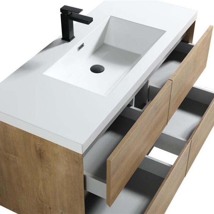 Luxury Kingdom Floating / Wall Mounted Bathroom Vanity With Acrylic Sink, Farmhouse Bath Vanity W/ Storage Cabinet