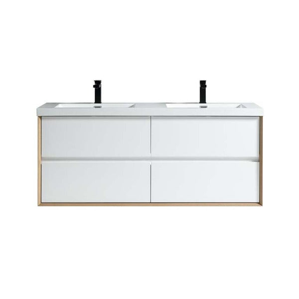 Luxury Kingdom Floating / Wall Mounted Bathroom Vanity With Acrylic Sink, Farmhouse Bath Vanity W/ Storage Cabinet