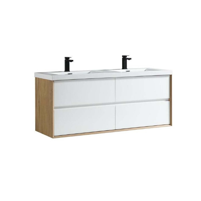 Luxury Kingdom Floating / Wall Mounted Bathroom Vanity With Acrylic Sink, Farmhouse Bath Vanity W/ Storage Cabinet