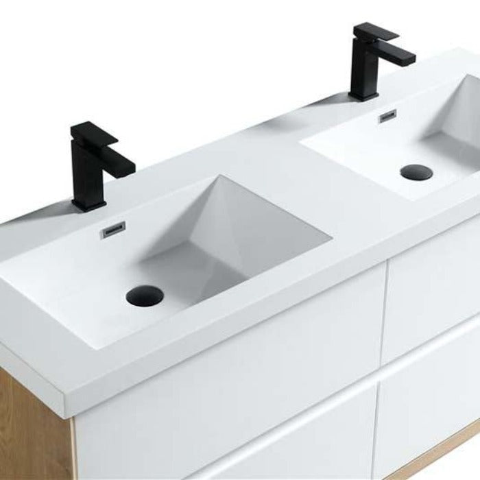 Luxury Kingdom Floating / Wall Mounted Bathroom Vanity With Acrylic Sink, Farmhouse Bath Vanity W/ Storage Cabinet