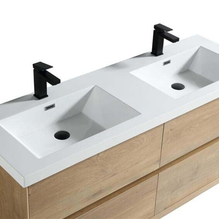 Luxury Kingdom Floating / Wall Mounted Bathroom Vanity With Acrylic Sink, Farmhouse Bath Vanity W/ Storage Cabinet