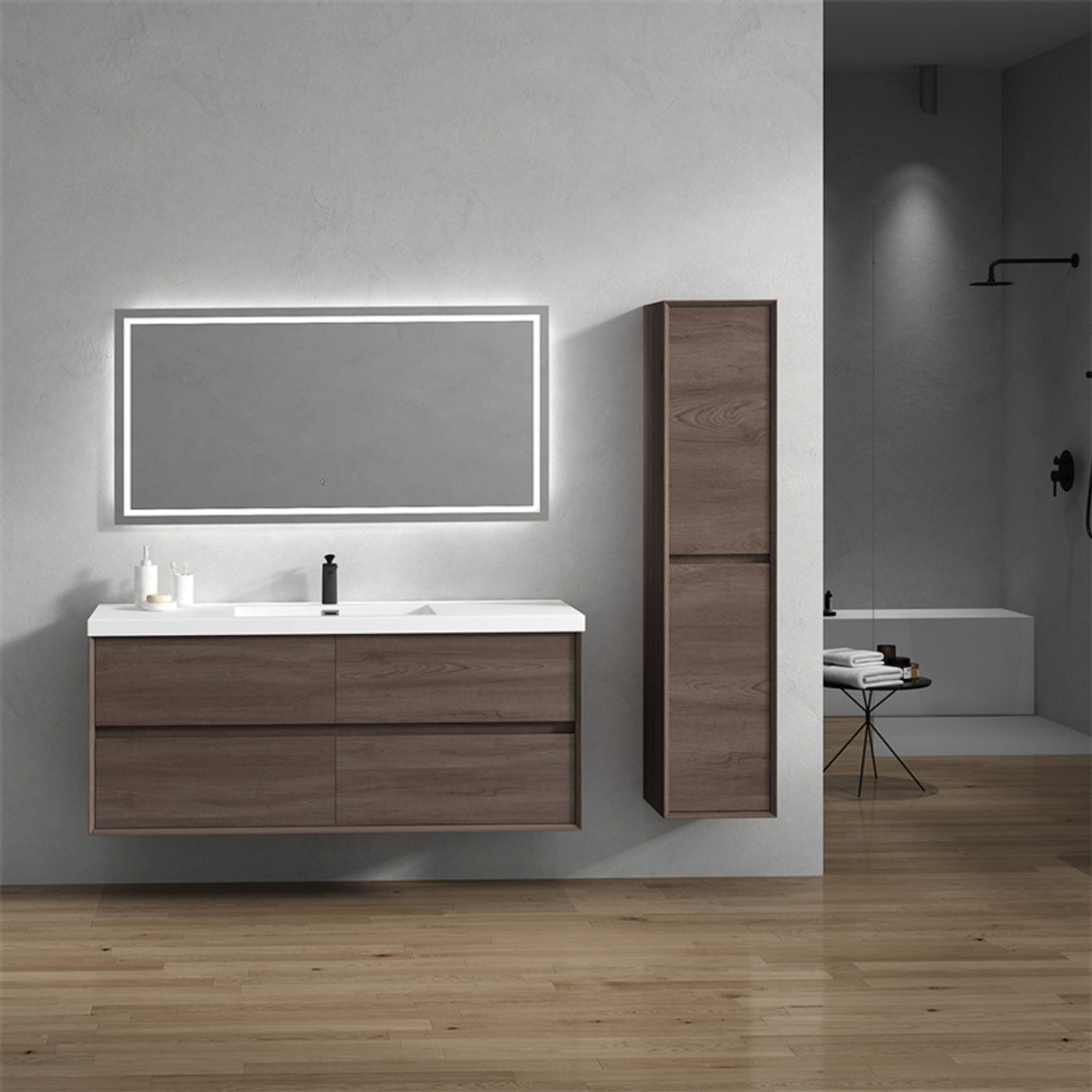 Luxury Kingdom Floating / Wall Mounted Bathroom Vanity With Acrylic Sink, Farmhouse Bath Vanity W/ Storage Cabinet