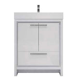 Modern Ashley Freestanding Bathroom Vanity With Acrylic Single Sink, 2 Door & Drawer