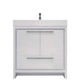 Modern Ashley Freestanding Bathroom Vanity With Acrylic Single Sink, 2 Door & Drawer