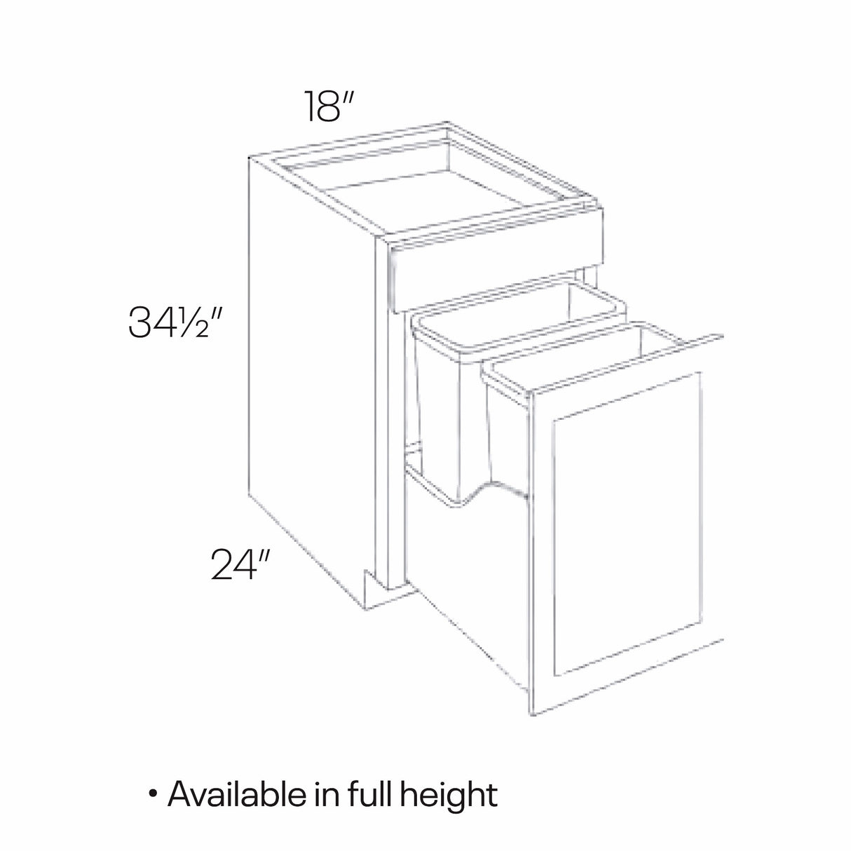 RTA - Park Avenue White - 18"W x 34.5"H x 24"D - Wastebasket Base Cabinet - Full Height