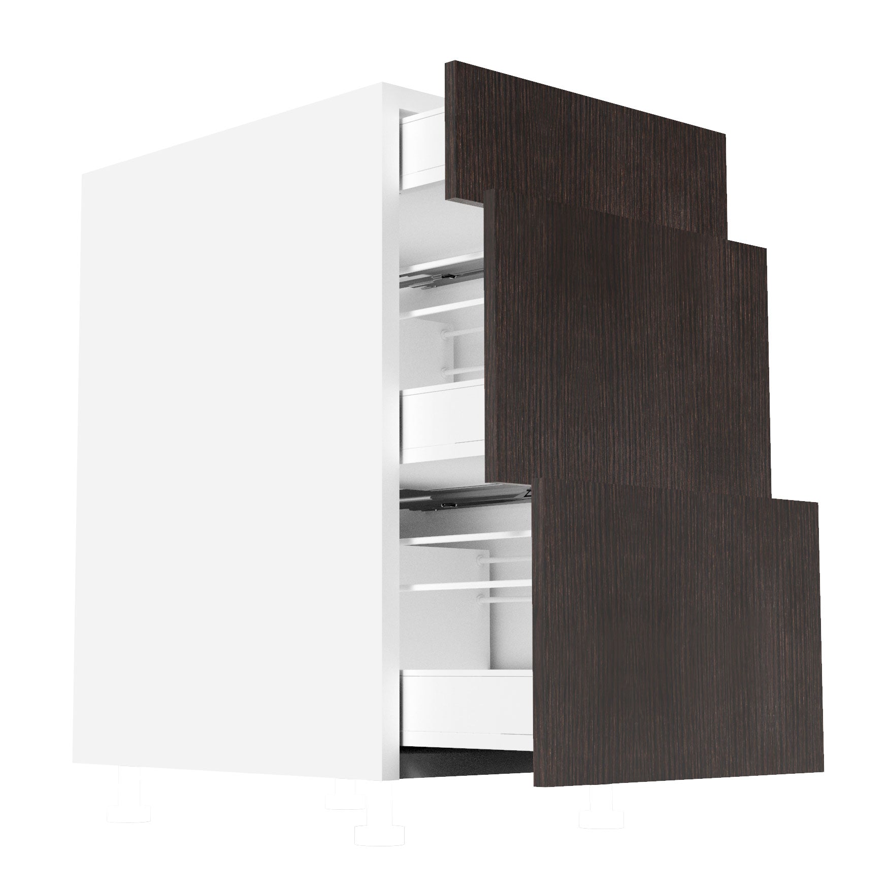 RTA - Brown Oak - Three Drawer Base Cabinets | 18"W x 30"H x 23.8"D