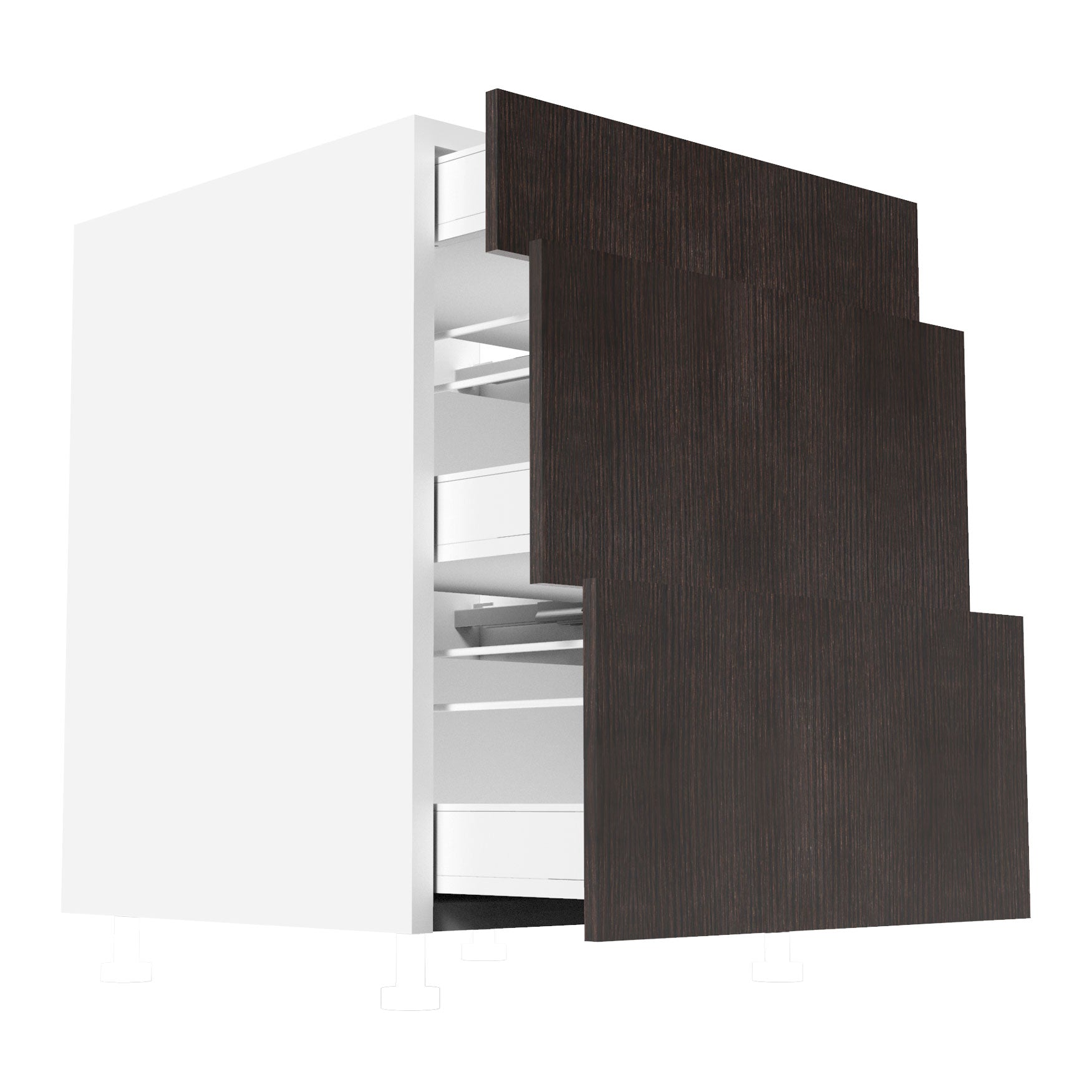 RTA - Brown Oak - Three Drawer Base Cabinets | 24"W x 30"H x 23.8"D