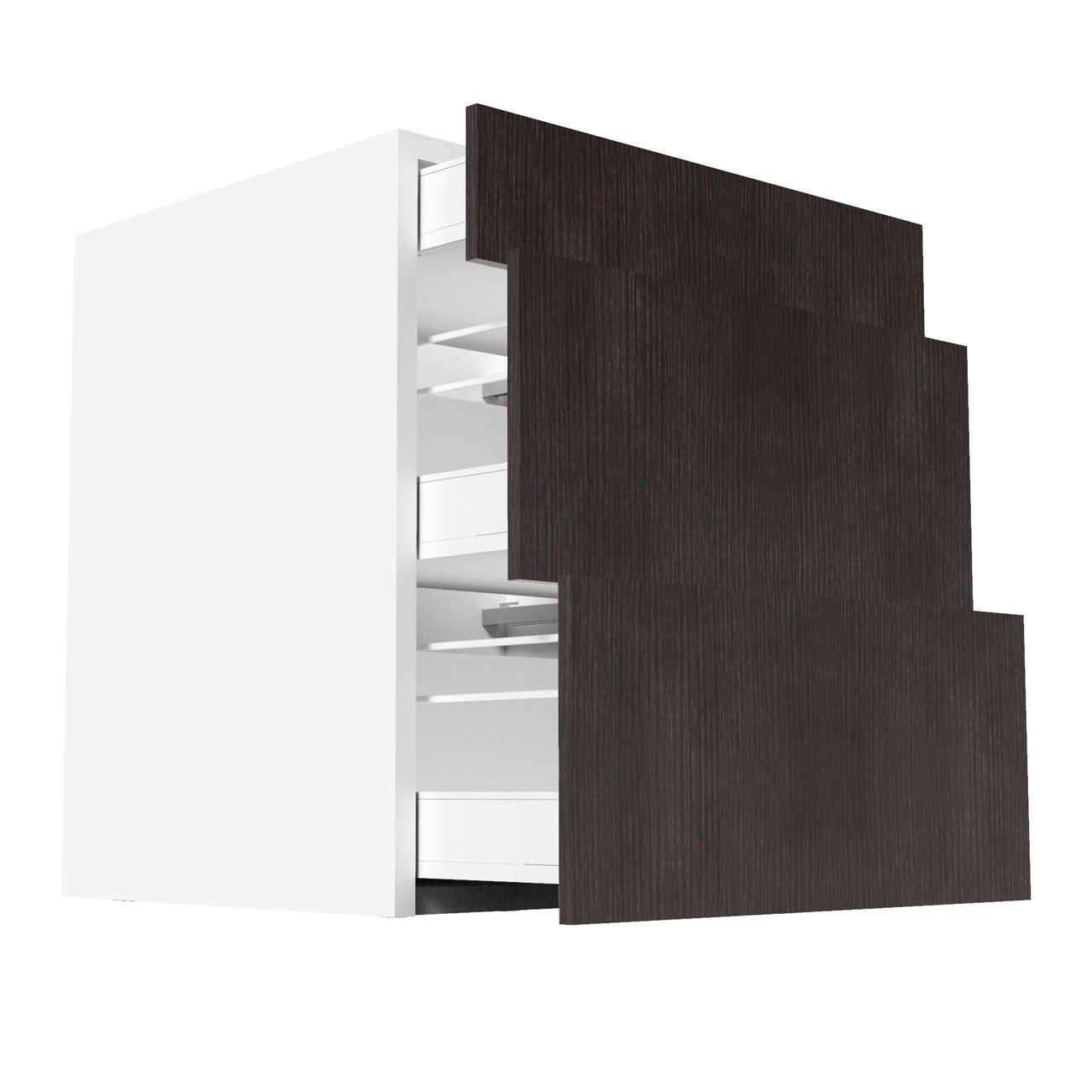 RTA - Brown Oak - Three Drawer Base Cabinets | 27"W x 30"H x 23.8"D