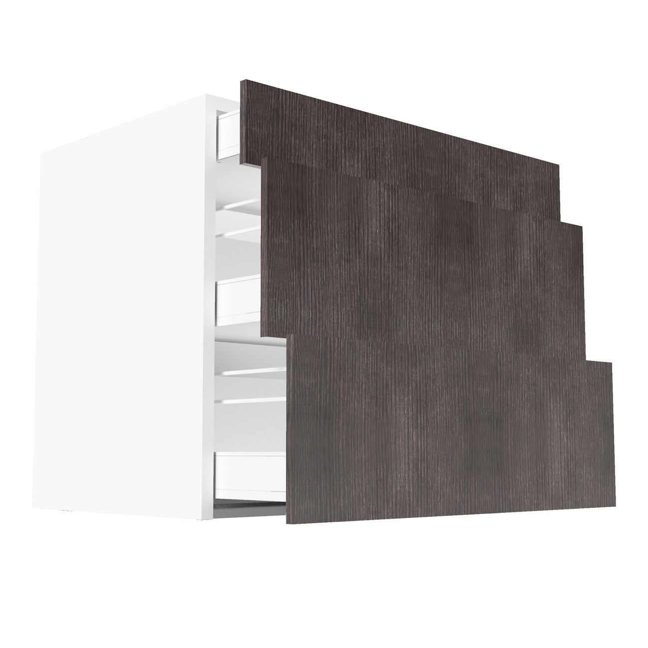 RTA - Brown Oak - Three Drawer Base Cabinets | 36"W x 30"H x 23.8"D