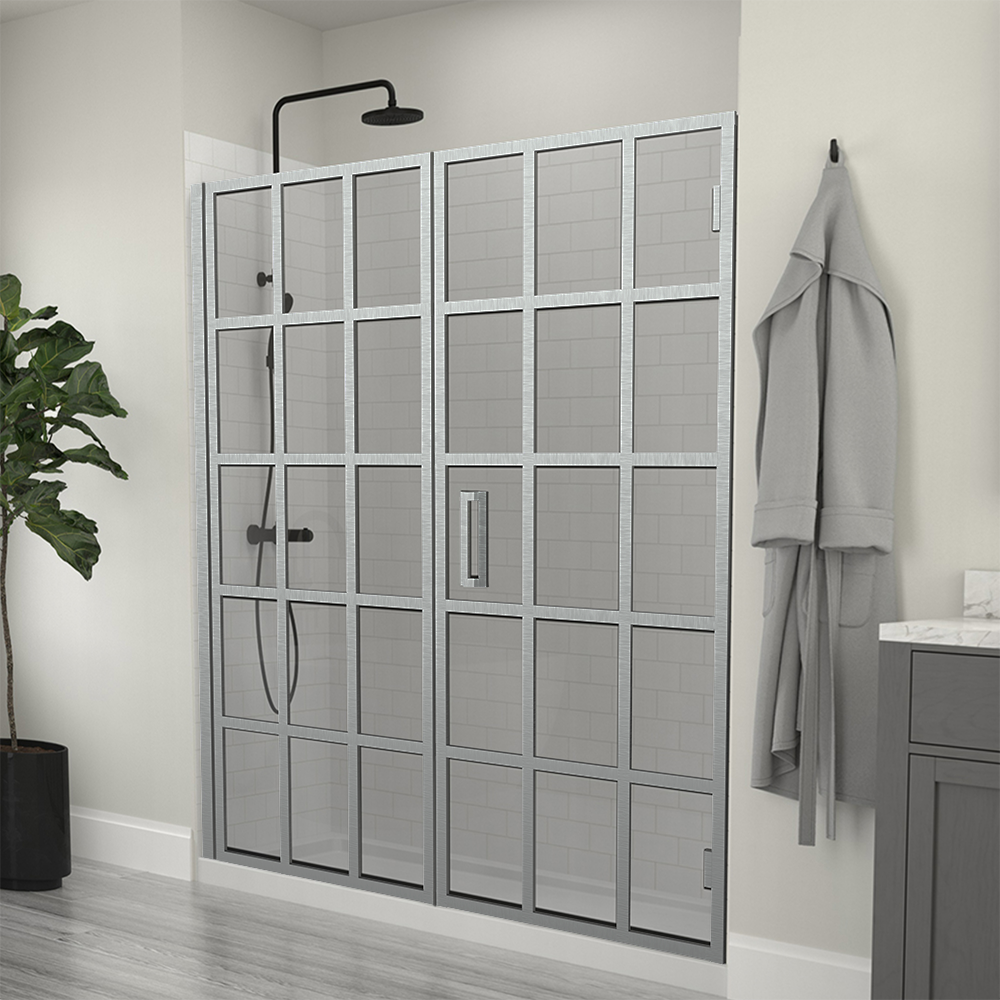 Marina Framed Stainless Steel Pivot Shower Door & Panel with 3/8 In Tempered Safety Glass