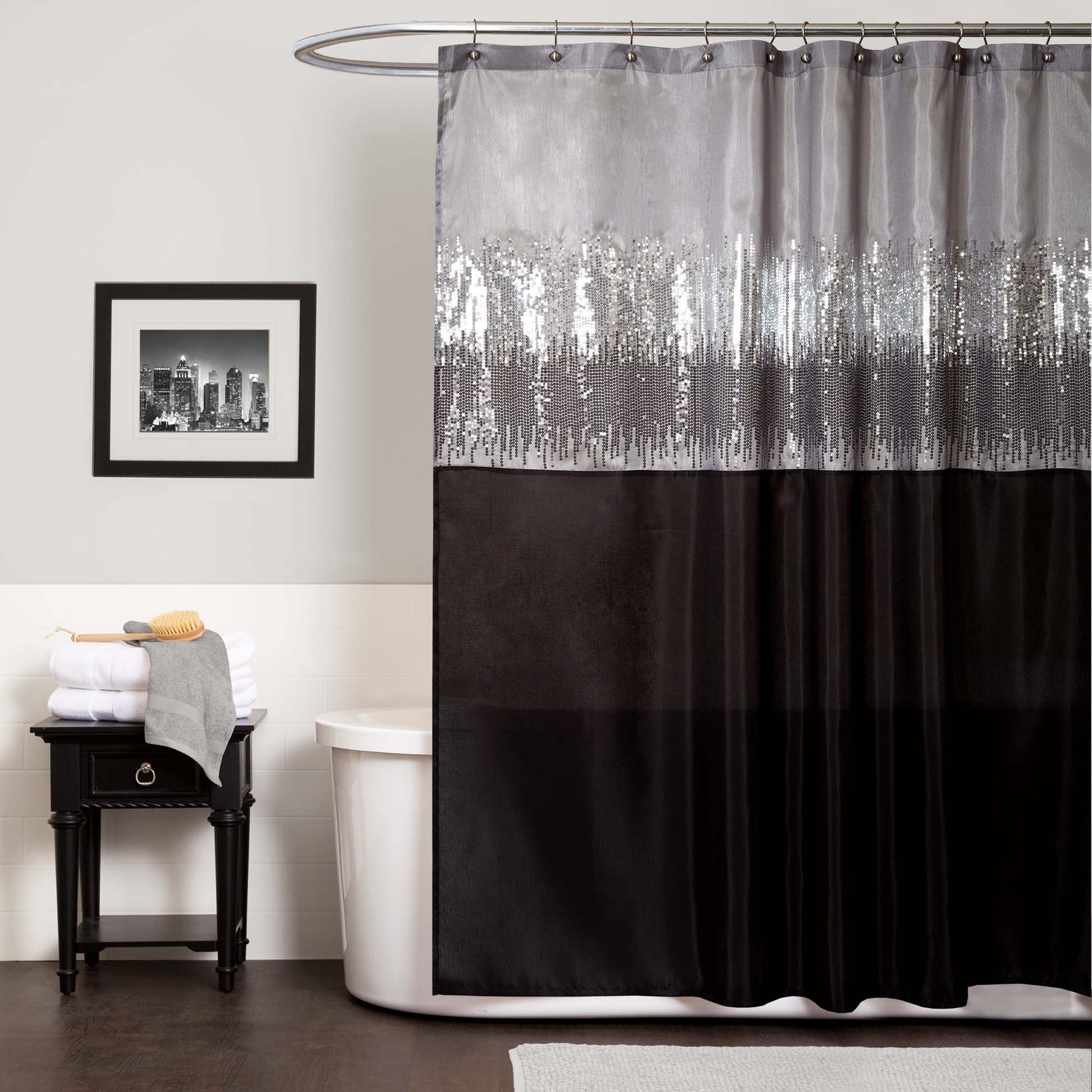 Night Sky Black Gray Shower Curtain