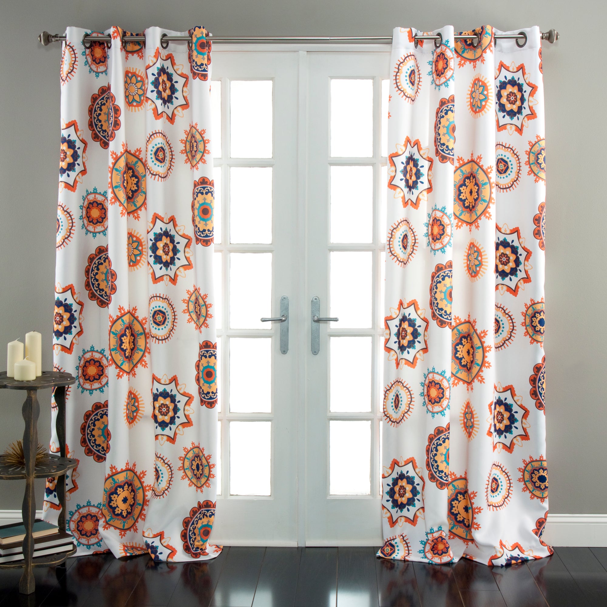 Adrianne Room Darkening Window Curtain White & Tangerine Set