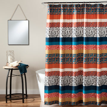 Boho Stripe Shower Curtain Turquoise &  Tangerine