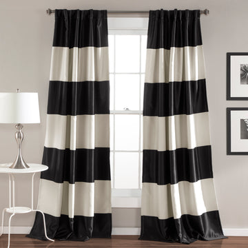 Montego Stripe Room Darkening Window Curtain Black Set