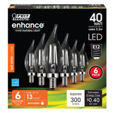 LED Light Bulbs, Candelabra Base, E12, Dimmable, Decorative Chandelier Bulb, Filament Clear Glass, 6 Pack