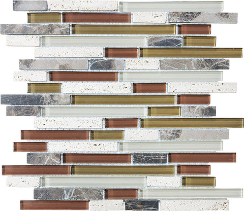 Random Strip Cabernet Glass Stone Blend Mosaic