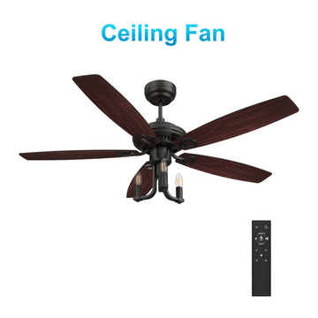 HUNTLEY 52" In. Black/Brown Wood & Rosewood 5 Blade Smart Ceiling Fan with LED Light Kit Works with Light & Remote Control