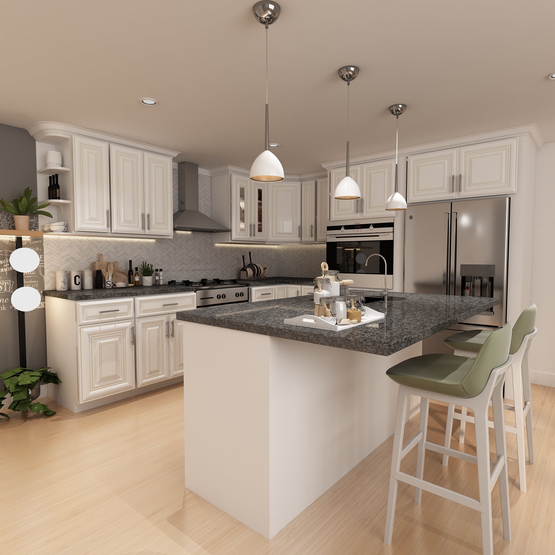 10x10 Kitchen Layout Design - Charleston White Cabinets