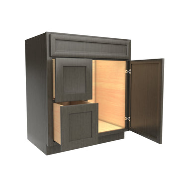 RTA - Elegant Smoky Grey - 1 Door 2 Drawer Vanity Sink Base Cabinet | 30"W x 34.5"H x 21"D