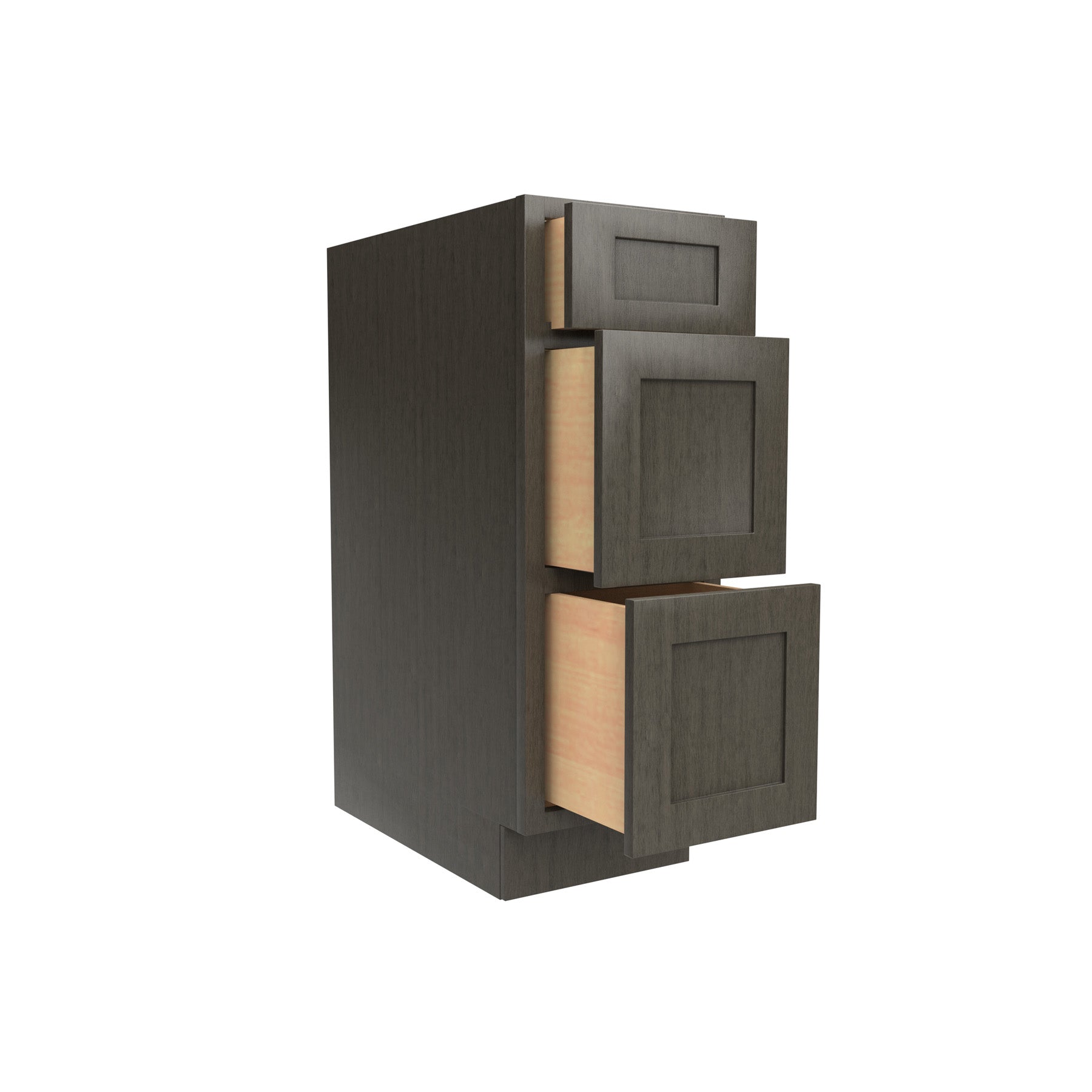 Elegant Smoky Grey - 3 Drawer Base Cabinet | 12"W x 34.5"H x 24"D