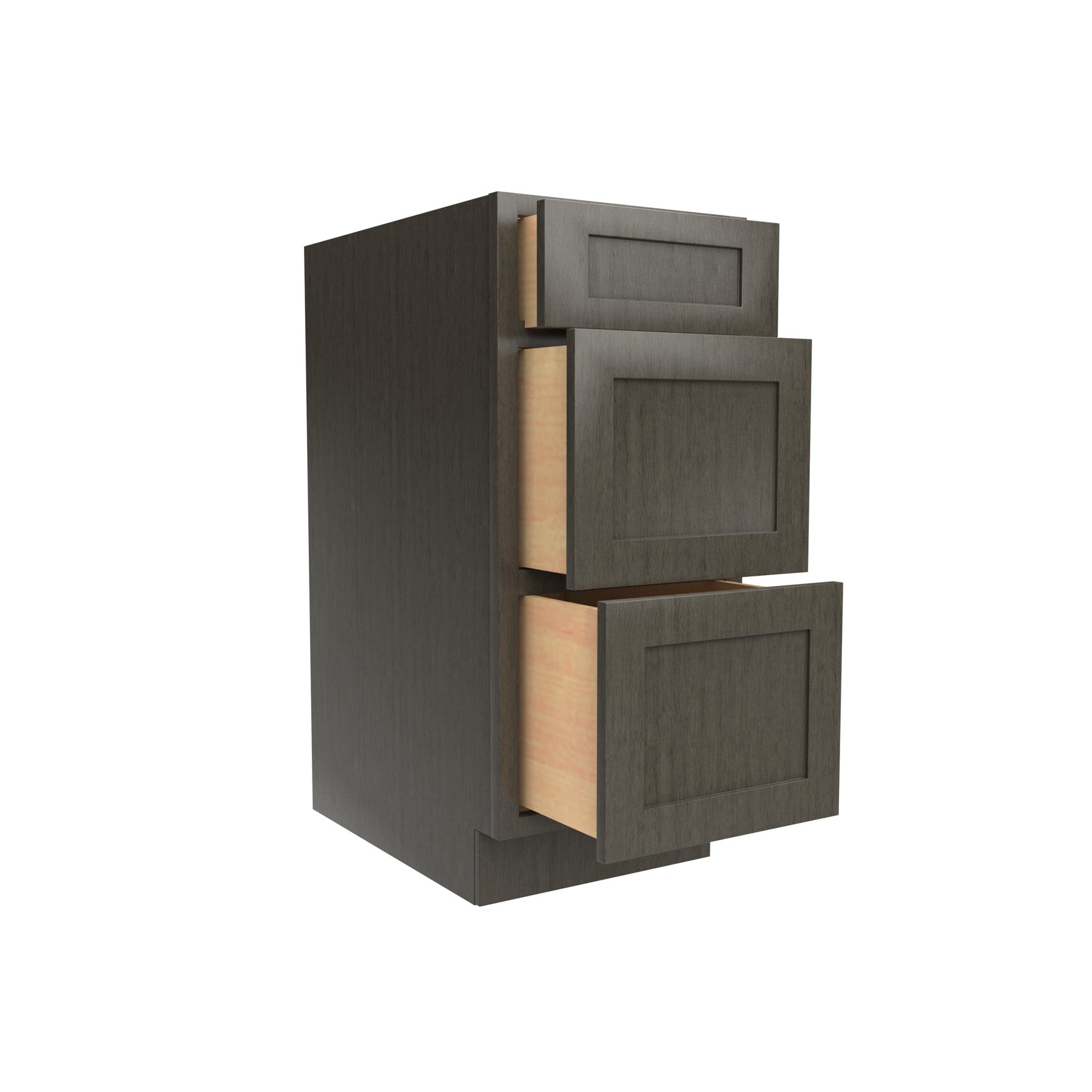 Elegant Smoky Grey - 3 Drawer Base Cabinet | 15"W x 34.5"H x 24"D