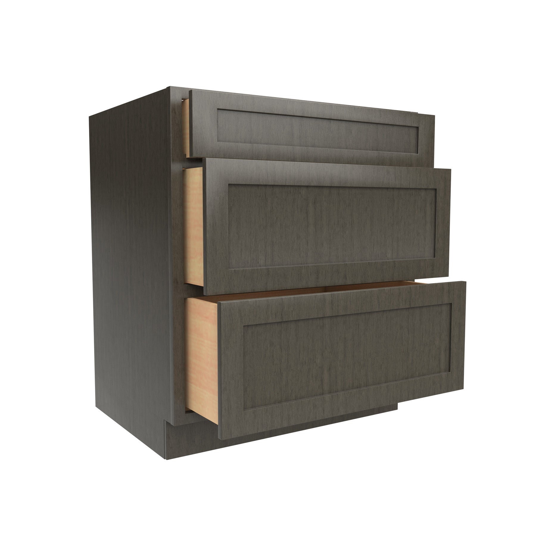 Elegant Smoky Grey - 3 Drawer Base Cabinet | 30"W x 34.5"H x 24"D
