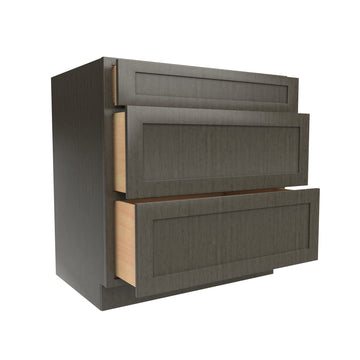 Elegant Smoky Grey - 3 Drawer Base Cabinet | 33"W x 34.5"H x 24"D