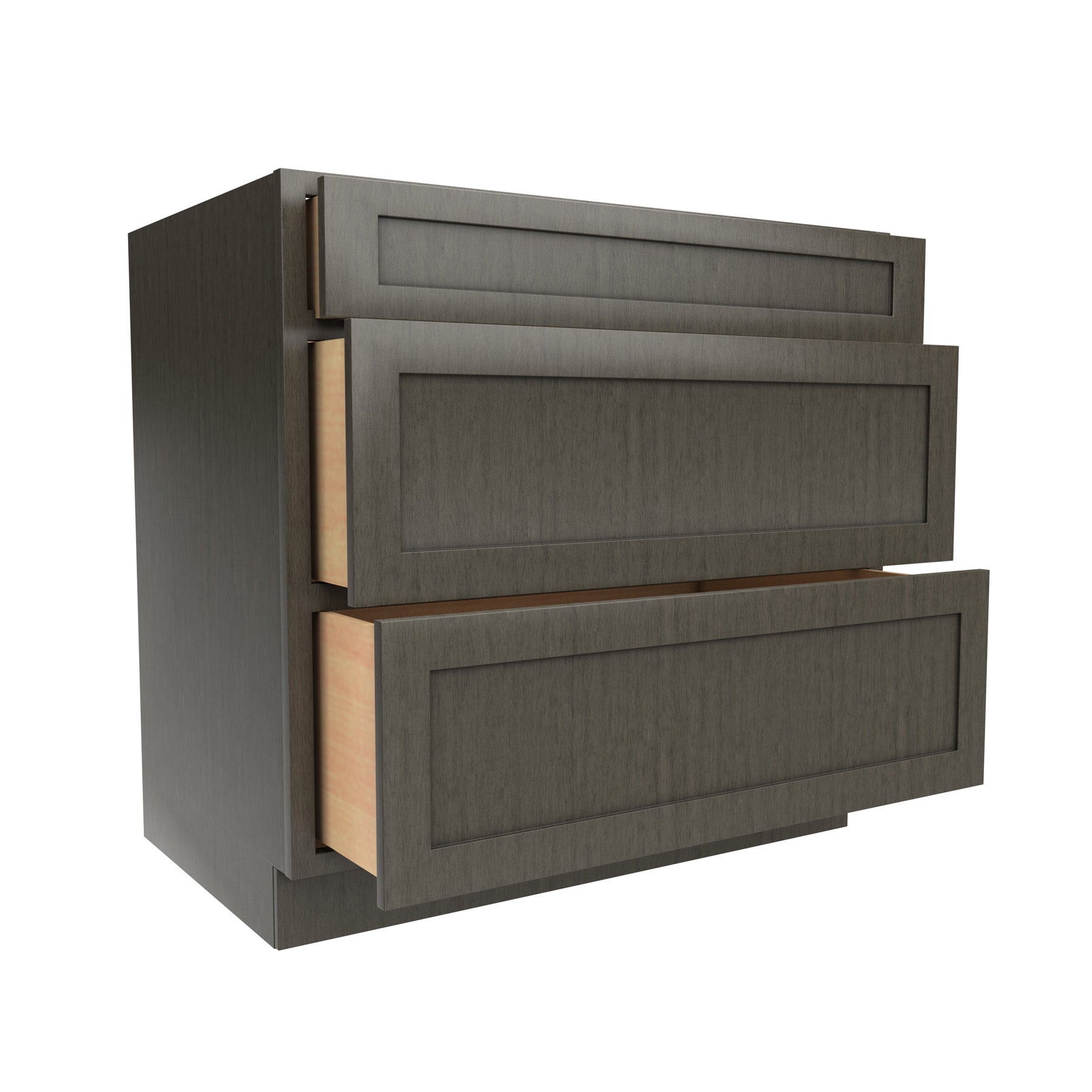 Elegant Smoky Grey - 3 Drawer Base Cabinet | 36"W x 34.5"H x 24"D