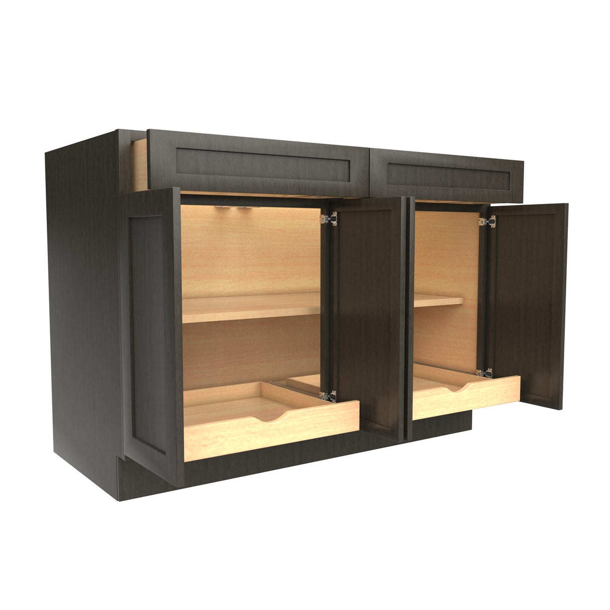 RTA - Elegant Smoky Grey - Double Drawer & 4 Door Base Cabinet | 48"W x 34.5"H x 24"D