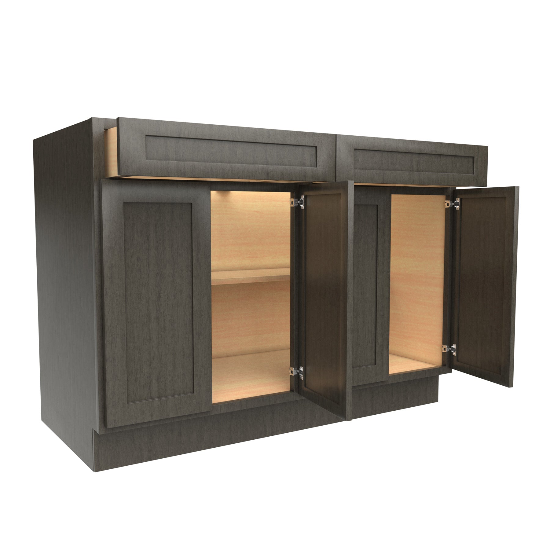 RTA - Elegant Smoky Grey - Double Drawer & 4 Door Base Cabinet | 48"W x 34.5"H x 24"D