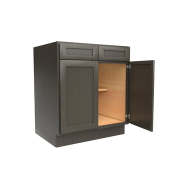 RTA - Elegant Smoky Grey - Double Drawer & Door Base Cabinet | 30"W x 34.5"H x 24"D