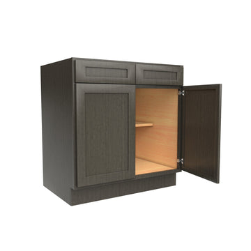 RTA - Elegant Smoky Grey - Double Drawer & Door Base Cabinet | 33"W x 34.5"H x 24"D