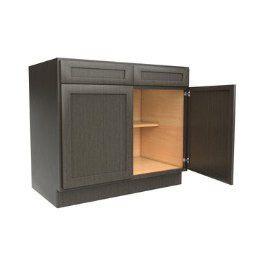 RTA - Elegant Smoky Grey - Double Drawer & Door Base Cabinet | 39"W x 34.5"H x 24"D