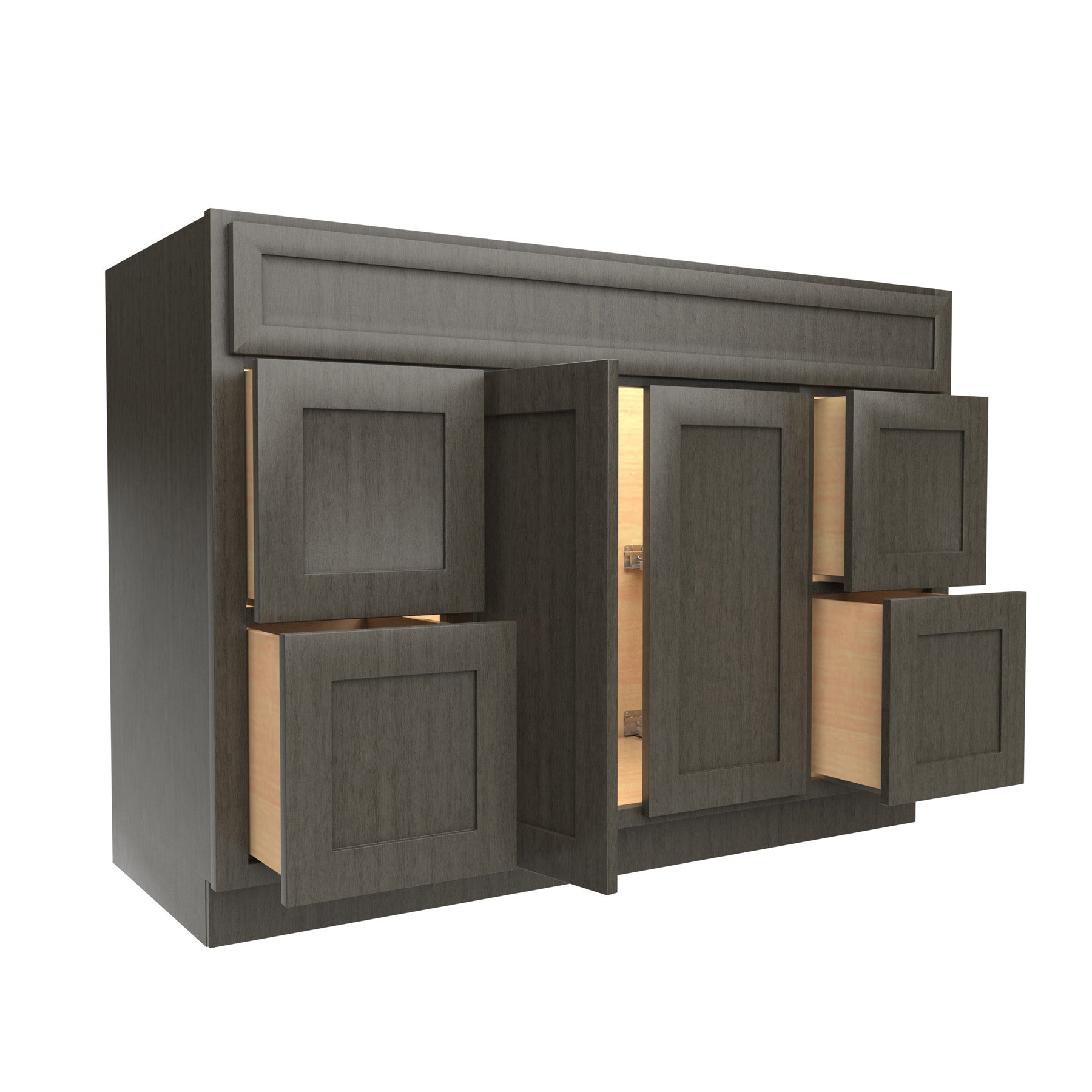 RTA - Elegant Smoky Grey - Double Door & Drawer Vanity Sink Base Cabinet | 48"W x 34.5"H x 21"D