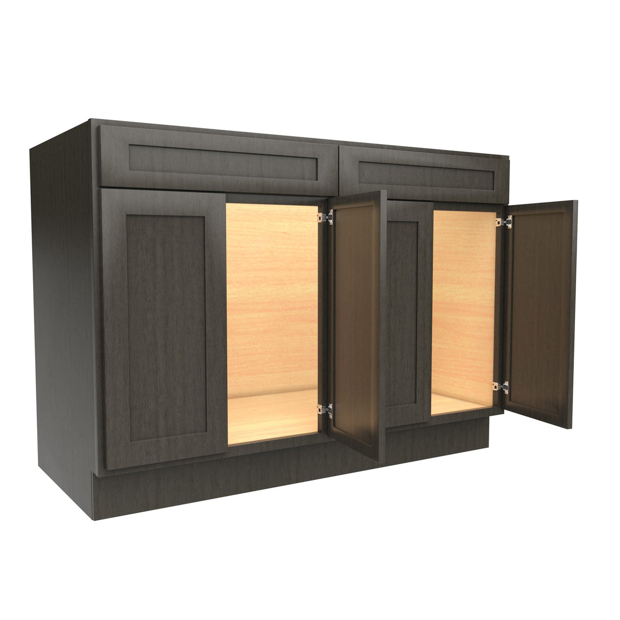RTA - Elegant Smoky Grey - Double Drawer Front 4 Door Sink Base Cabinet | 48"W x 34.5"H x 24"D