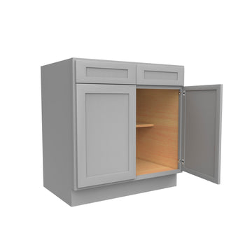 RTA - Elegant Dove - Double Drawer & Door Base Cabinet | 33"W x 34.5"H x 24"D