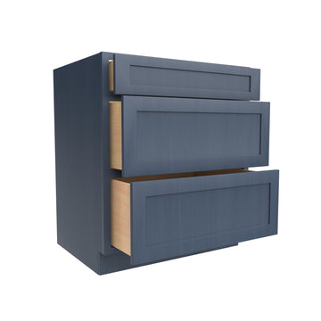 3 Drawer Base Cabinet | Elegant Ocean Blue | 30W x 34.5H x 24D