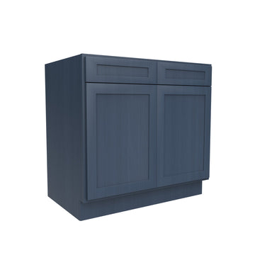 RTA - Elegant Ocean Blue - Double Drawer & Door Base Cabinet | 36"W x 34.5"H x 24"D