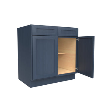 RTA - Elegant Ocean Blue - Double Drawer & Door Base Cabinet | 33