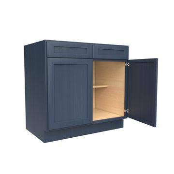 RTA - Elegant Ocean Blue - Double Drawer & Door Base Cabinet | 36